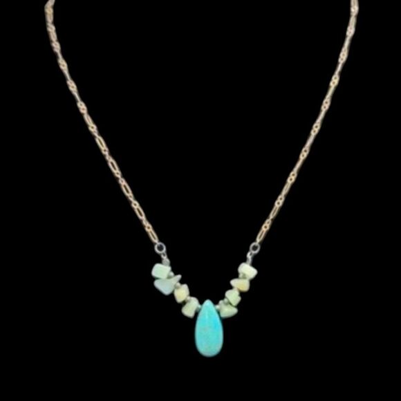 Vintage Sterling Silver 925 Necklace with Turquoise Pendant and Beads Chain - Picture 2 of 9